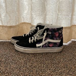 womens 8 black custom vans with floral designs